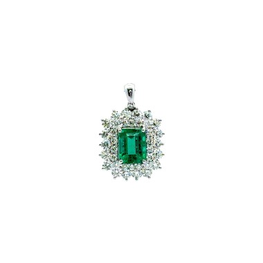 Pendente con Smeraldo Rettangolare 1,75 ct e Doppio Giro di Diamanti 1,29 ct