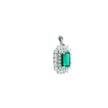 Pendente con Smeraldo Rettangolare 1,75 ct e Doppio Giro di Diamanti 1,29 ct