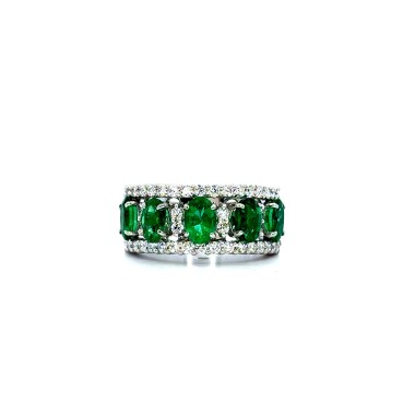 Anello Fascia con Smeraldi 2,22 ct e Diamanti 0,78 ct in Oro Bianco 18 Carati