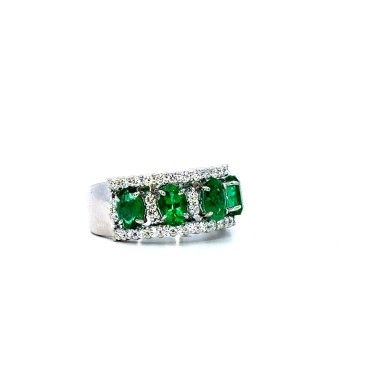 Anello Fascia con Smeraldi 2,22 ct e Diamanti Naturali 0,78 ct in Oro
