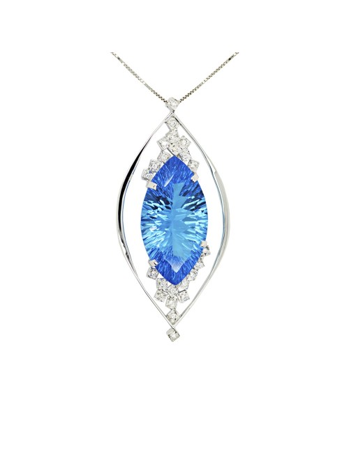 gold pendant with blue topaz and diamonds