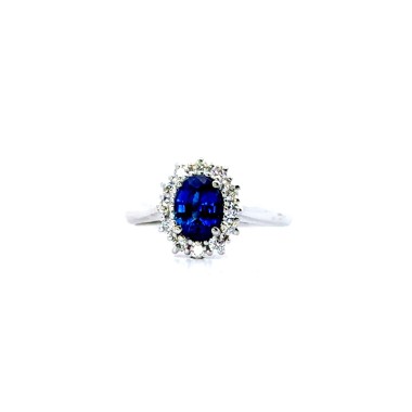 Anello con Zaffiro Naturale 1,21 ct e Diamanti 0,29 ct in Oro Bianco 18 Carati