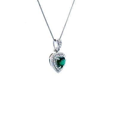 Collana con Pendente con Smeraldo a Cuore 0,57 ct, Doppio Giro 0,29 ct