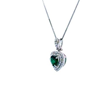 Collana con Pendente con Smeraldo a Cuore 0,57 ct, Doppio Giro 0,29 ct