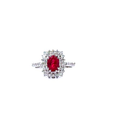 Anello con Rubino Naturale 1,16 ct e Diamanti 0,45 ct in Oro Bianco 18 Carati