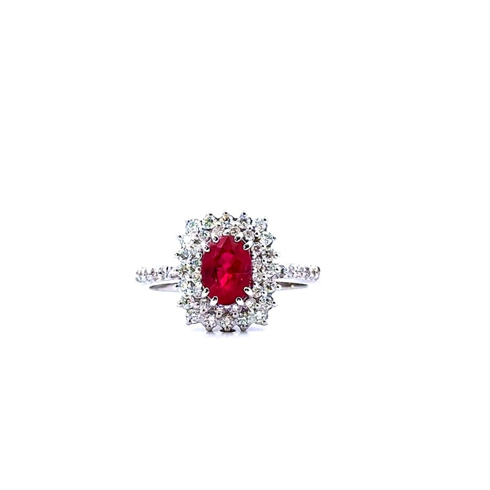 Anello con Rubino Naturale 1,16 ct e Diamanti 0,45 ct in Oro Bianco 18 Carati