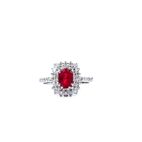 Anello con Rubino Naturale 1,16 ct e Diamanti 0,45 ct in Oro Bianco 18 Carati