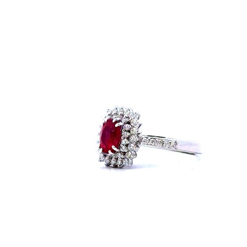 Anello con Rubino Naturale 1,16 ct e Diamanti 0,45 ct in Oro Bianco 18 Carati