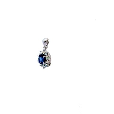 Pendente Zaffiro Ovale con Diamanti Naturali in Oro Bianco 18k