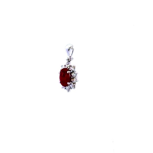 Ciondolo con Rubino Naturale Ovale 0,63 ct e Diamanti 0,20 ct in Oro Bianco 18 Carati