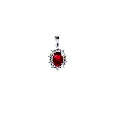 Ciondolo con Rubino Naturale Ovale 0,63 ct e Diamanti 0,20 ct in Oro Bianco 18 Carati