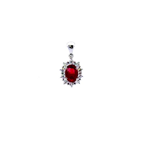 Ciondolo con Rubino Naturale Ovale 0,63 ct e Diamanti 0,20 ct in Oro Bianco 18 Carati