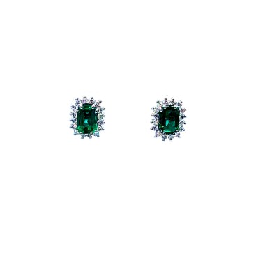 Orecchini con Smeraldi Naturali 1,13 ct e Diamanti 0,32 ct in Oro Bianco 18 Carati