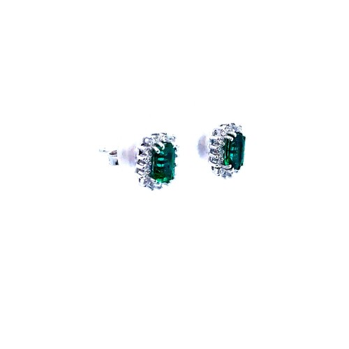 Orecchini con Smeraldi Naturali 1,13 ct e Diamanti 0,32 ct in Oro Bianco 18 Carati