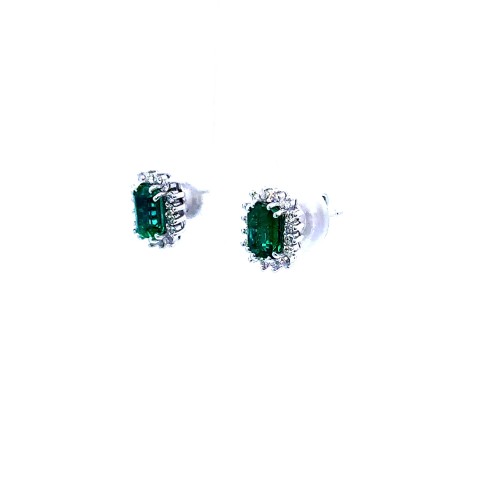Orecchini con Smeraldi Naturali 1,13 ct e Diamanti 0,32 ct in Oro Bianco 18 Carati