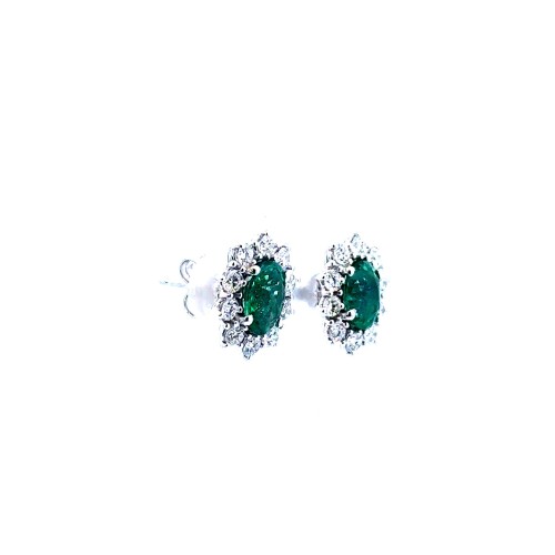 Orecchini con Smeraldi Naturali Ovali 2,05 ct e Diamanti 1,10 ct in Oro Bianco 18 Carati