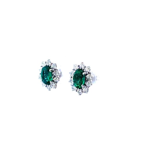Orecchini con Smeraldi Naturali Ovali 2,05 ct e Diamanti 1,10 ct in Oro Bianco 18 Carati