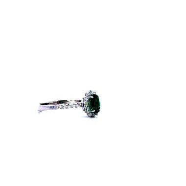Anello con Smeraldo Naturale Ovale e Diamanti in Oro Bianco 18k