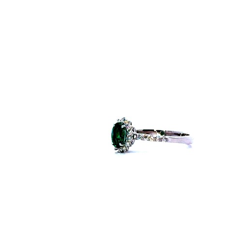 Anello con Smeraldo Naturale Ovale 0,38 ct e Diamanti 0,21 ct in Oro Bianco 18 Carati