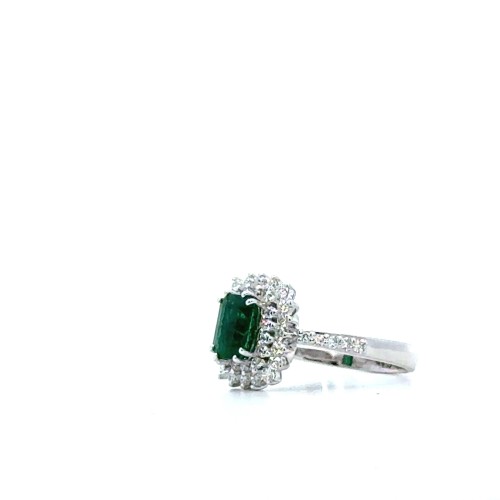 Anello con Smeraldo Naturale Rettangolare 1,05 ct e Diamanti 0,67 ct in Oro Bianco 18 Carati