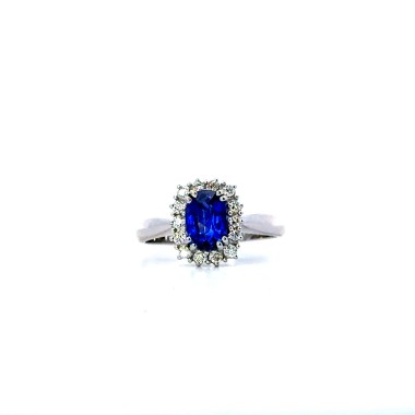 Anello con Zaffiro Naturale 1,29 ct e Diamanti 0,19 ct in Oro Bianco 18 Carati
