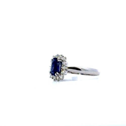 Anello con Zaffiro Naturale 1,29 ct e Diamanti 0,19 ct in Oro Bianco 18 Carati