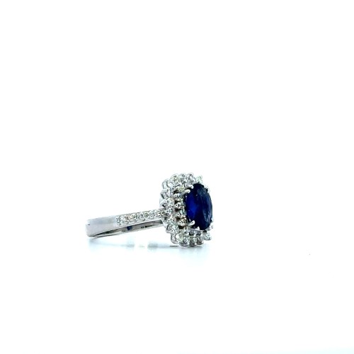 Anello con Zaffiro Naturale 1,05 ct e Diamanti 0,60 ct in Oro Bianco 18 Carati