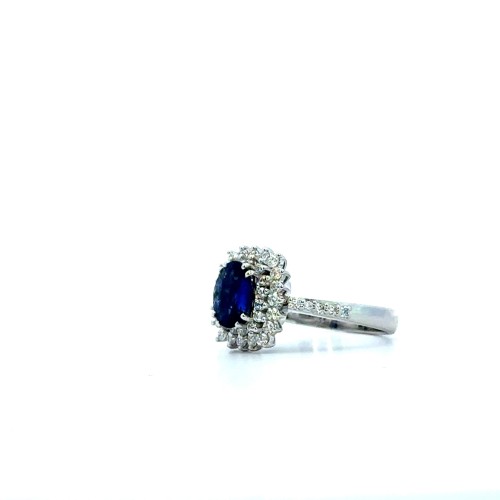 Anello con Zaffiro Naturale 1,05 ct e Diamanti 0,60 ct in Oro Bianco 18 Carati