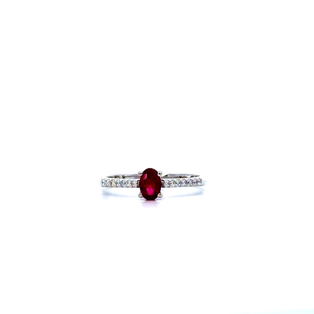 Anello con Rubino Naturale 0,48 ct e Diamanti 0,11 ct in Oro Bianco 18 Carati