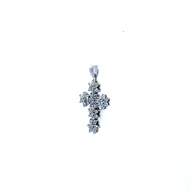 Ciondolo Croce con Diamanti Naturali 0,48 ct in Oro Bianco 18k