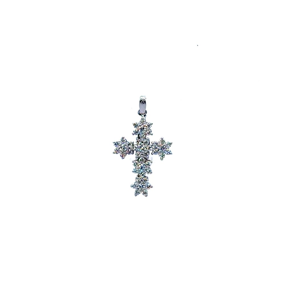 Ciondolo Croce con Diamanti Naturali 0,48 ct in Oro Bianco 18 Carati