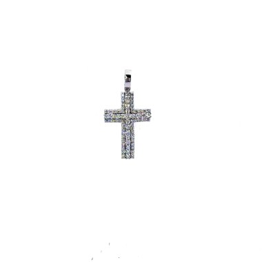 Ciondolo Croce con Diamanti Naturali 0,37 ct in Oro Bianco 18 Carati