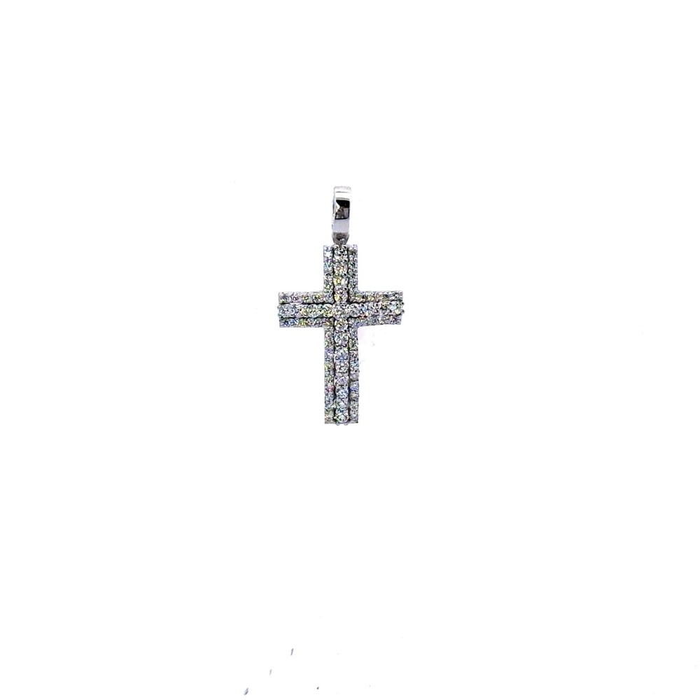 Ciondolo Croce con Diamanti Naturali 0,37 ct in Oro Bianco 18 Carati