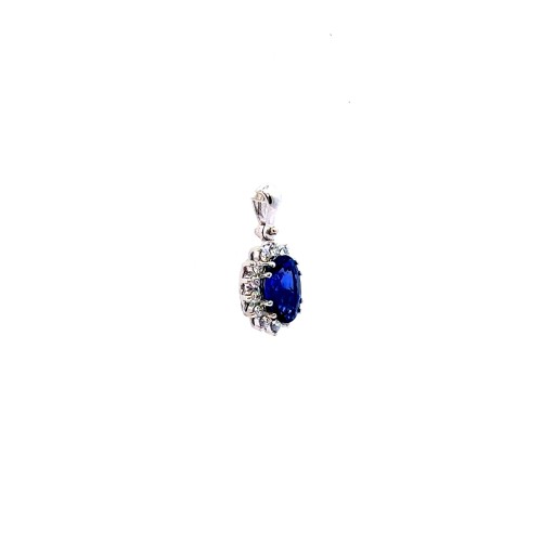 Pendente con Zaffiro Naturale 1,32 ct e Diamanti 0,17 ct in Oro Bianco 18 Carati