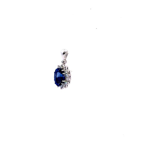 Pendente con Zaffiro Naturale 1,32 ct e Diamanti 0,17 ct in Oro Bianco 18 Carati