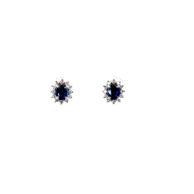 Orecchini con Zaffiri Naturali 1,00 ct e Diamanti 0,19 ct in Oro Bianco 18 Carati