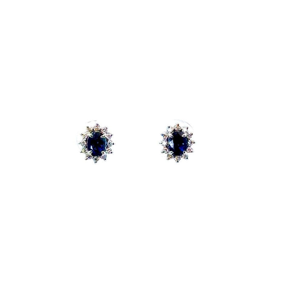 Orecchini con Zaffiri Naturali 1,00 ct e Diamanti 0,19 ct in Oro Bianco 18 Carati