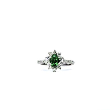 Anello con Smeraldo Naturale Ovale 0,53 ct e Diamanti 0,71 ct in Oro Bianco 18 Carati