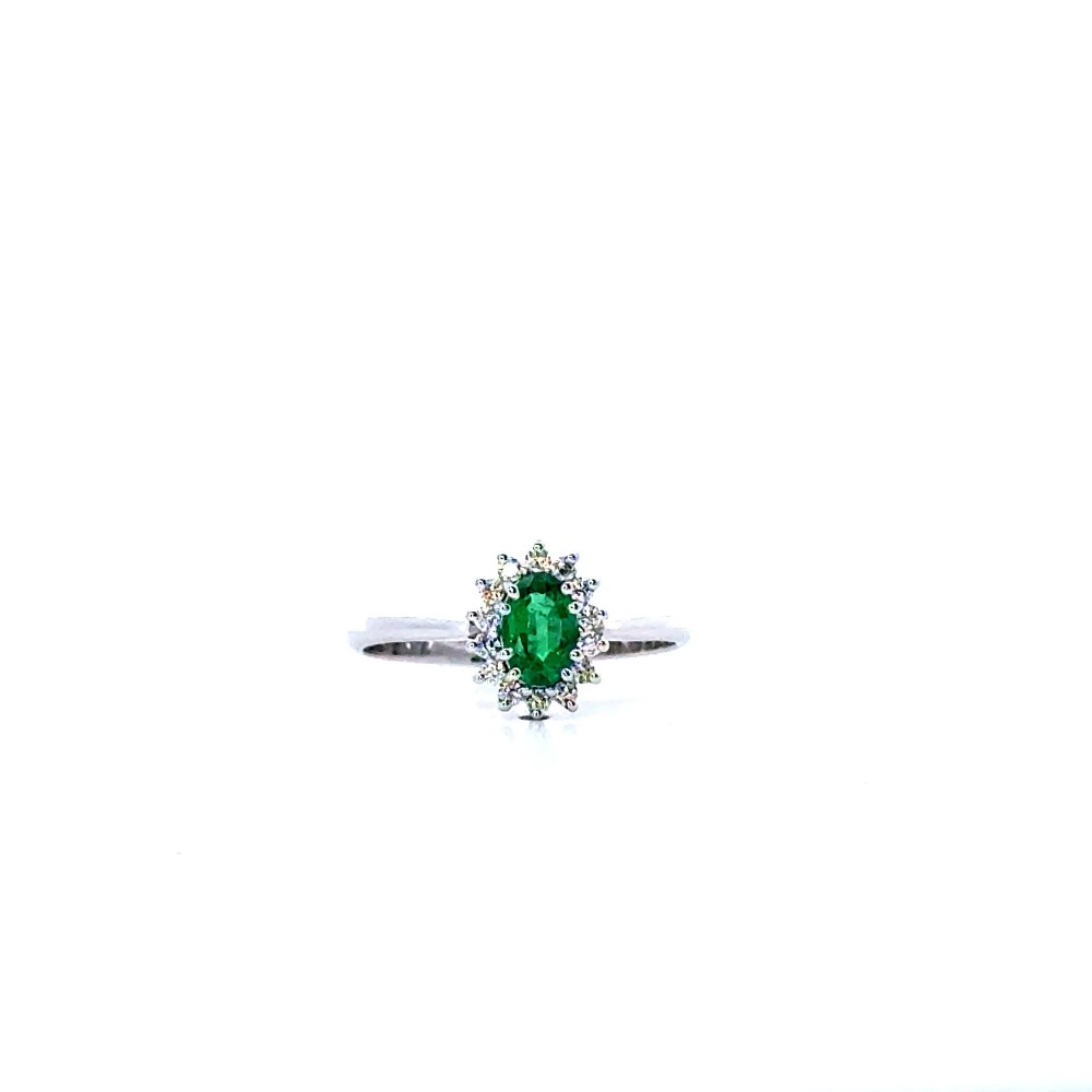Anello con Smeraldo Naturale Ovale 0,37 ct e Diamanti Naturali 0,14 ct