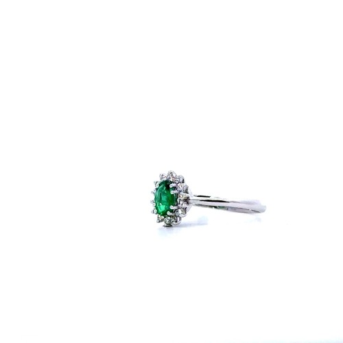 Anello con Smeraldo Naturale Ovale 0,37 ct e Diamanti Naturali 0,14 ct