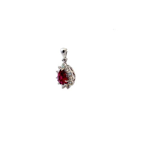 Pendente con Rubino Naturale a Goccia 1,00 ct e Diamanti Naturali 0,33 ct