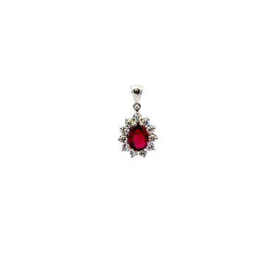 Pendente con Rubino Naturale a Goccia 1,00 ct e Diamanti Naturali 0,33 ct