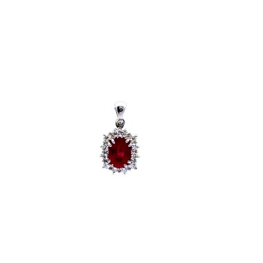 Pendente con Rubino Naturale Ovale 1,42 ct e Diamanti Naturali 0,24 ct