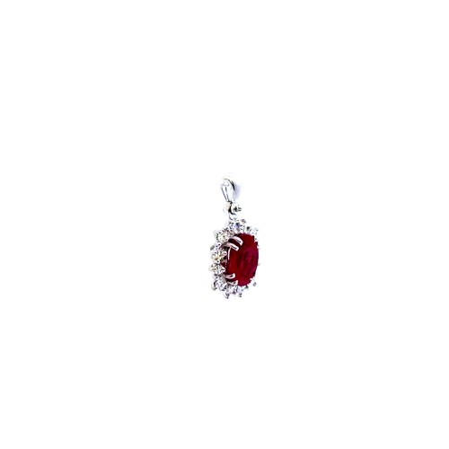 Pendente con Rubino Naturale Ovale 1,42 ct e Diamanti Naturali 0,24 ct