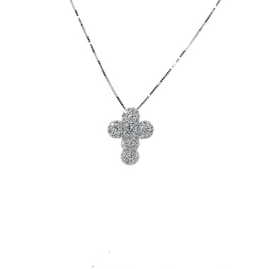Ciondolo Croce con Diamanti Naturali 0,61 ct in Oro Bianco 18 Carati