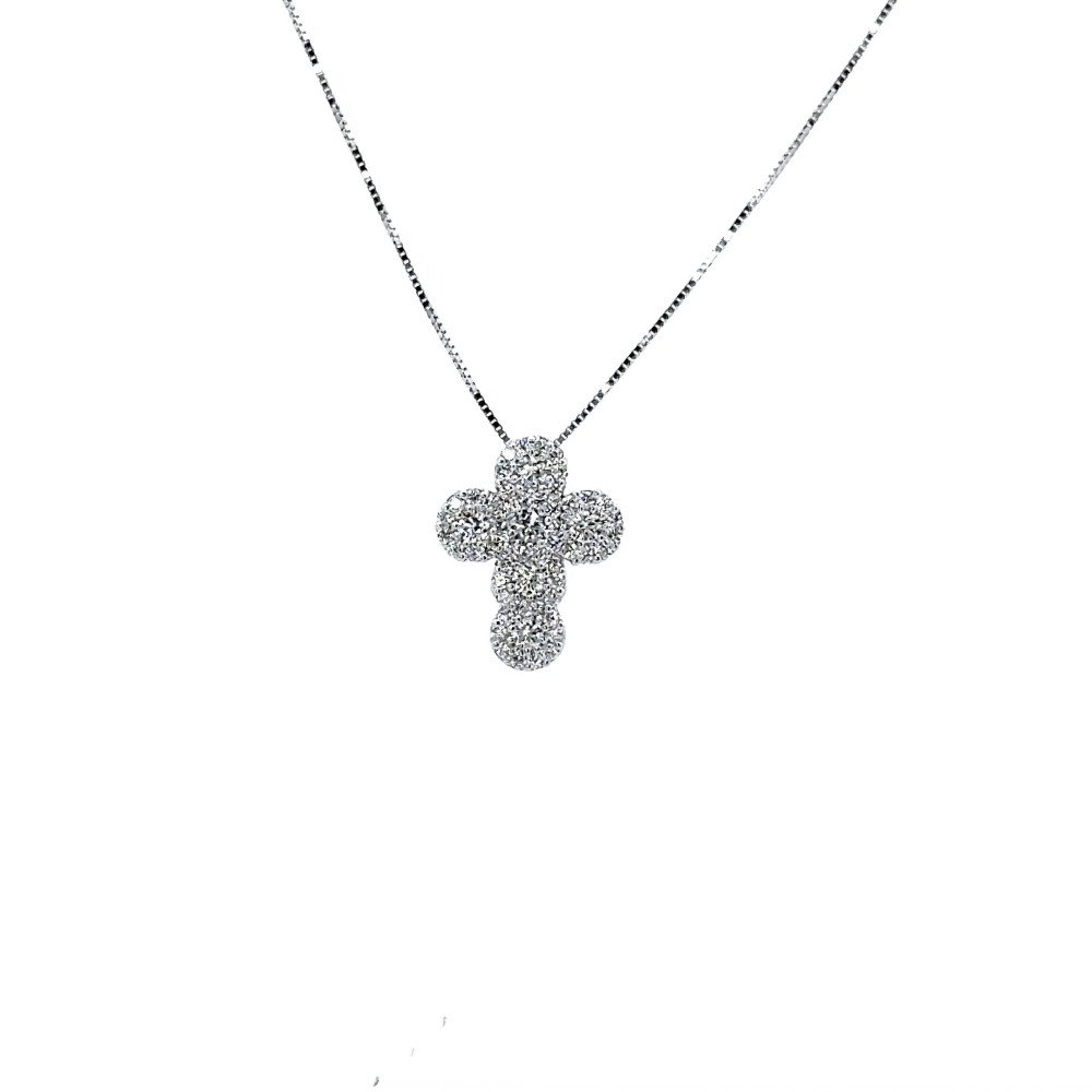 Ciondolo Croce con Diamanti Naturali 0,61 ct in Oro Bianco 18 Carati