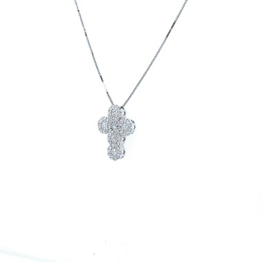 Ciondolo Croce con Diamanti Naturali 0,61 ct in Oro Bianco 18 Carati