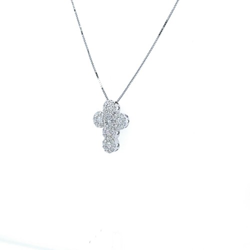 Ciondolo Croce con Diamanti Naturali 0,61 ct in Oro Bianco 18 Carati
