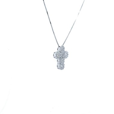 Ciondolo Croce con Diamanti Naturali 0,61 ct in Oro Bianco 18 Carati