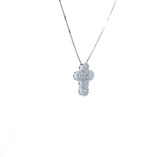 Ciondolo Croce con Diamanti Naturali 0,61 ct in Oro Bianco 18 Carati